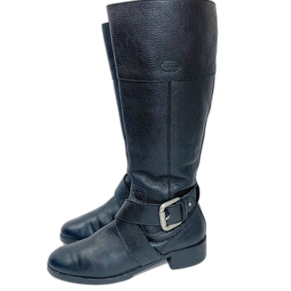 Fossil Black Pebbled Leather Riding Boots Knee High Boots Old Money Size 10 - Picture 2 of 9